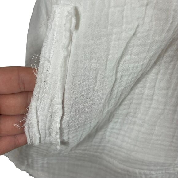 Adyson Parker X-Small Top Button-Up V-Neck Long Sleeve Pocket Gauzy Frayed White - Picture 3 of 9